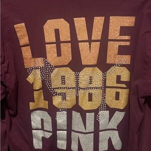 VS PINK BLING & GLITTER STUDDED DOG LOGO LONG SLEEVE SZ LARGE